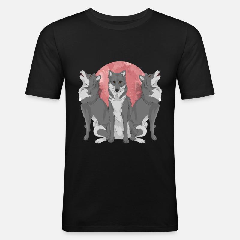 Wolf - Männer Slim Fit T-Shirt - Schwarz