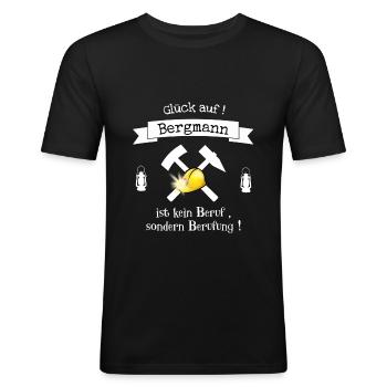 Bergmann Shirt - Glück auf Motiv - Männer Slim Fit T-Shirt - Schwarz - Vorne - Nik (191cm)