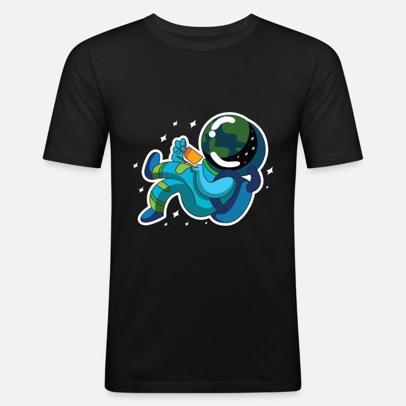 Astronaut kaffee - Männer Slim Fit T-Shirt - Schwarz