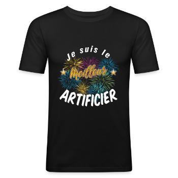 Meilleur artificier - T-shirt près du corps Homme - noir - Devant - Nik (191cm)