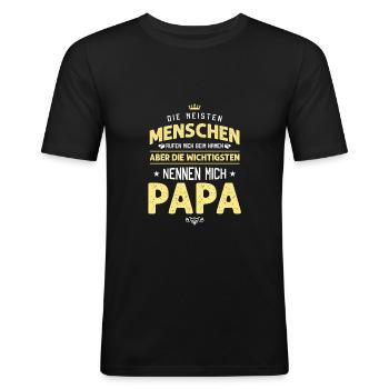 papa spruch - Männer Slim Fit T-Shirt - Schwarz - Vorne - Nik (191cm)