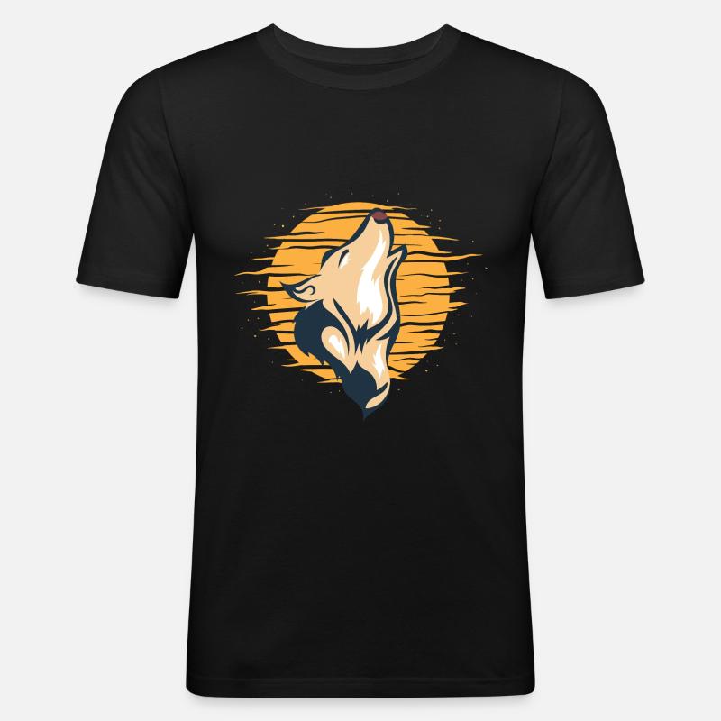 Heulender Wolf Mondlicht Wolf - Männer Slim Fit T-Shirt - Schwarz