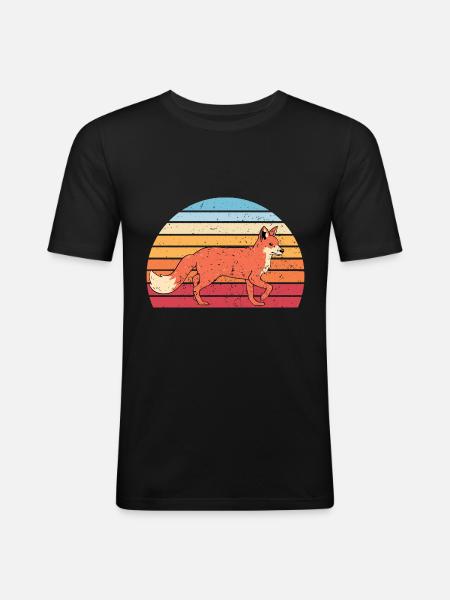 Retro Fuchs - Männer Slim Fit T-Shirt - Schwarz