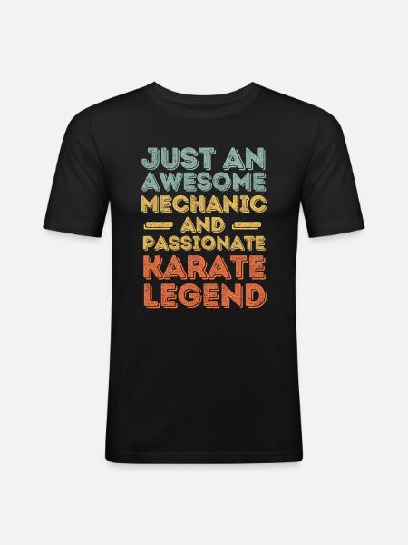 Mechaniker Karate retro - Männer Slim Fit T-Shirt - Schwarz