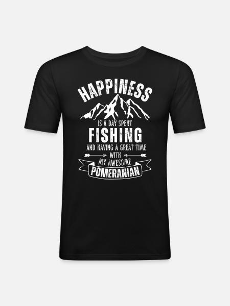 Fishing and Miniature Spitz - Men's Slim Fit T-Shirt - black