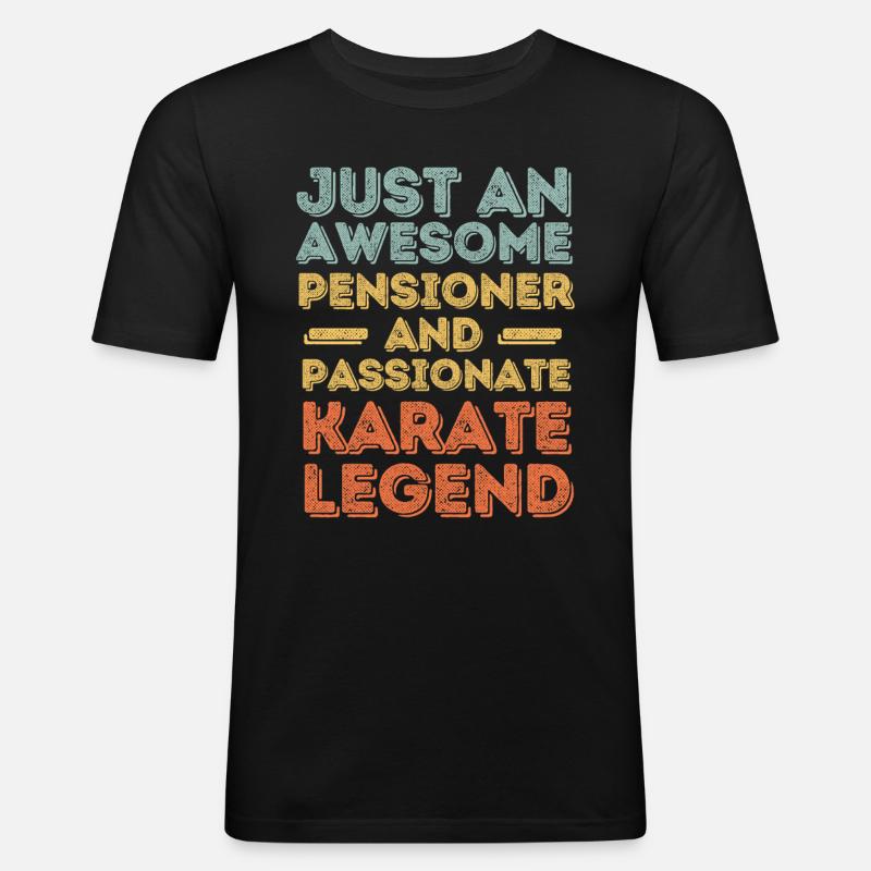 Rentner Karate retro - Männer Slim Fit T-Shirt - Schwarz