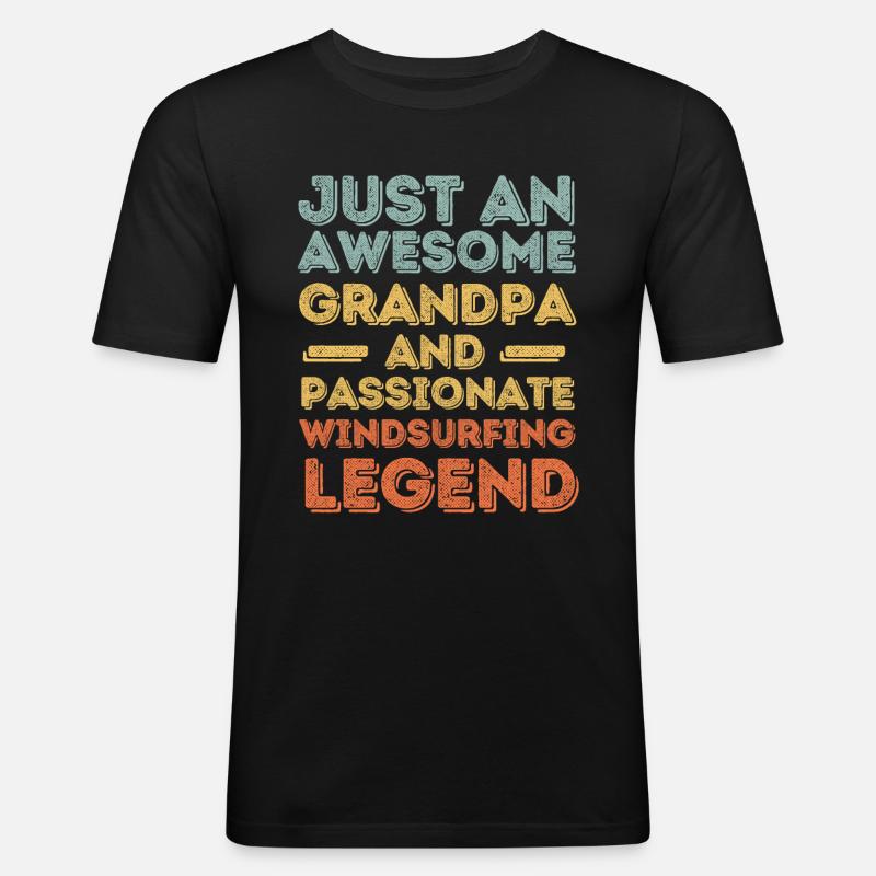Opa Windsurfen retro - Männer Slim Fit T-Shirt - Schwarz
