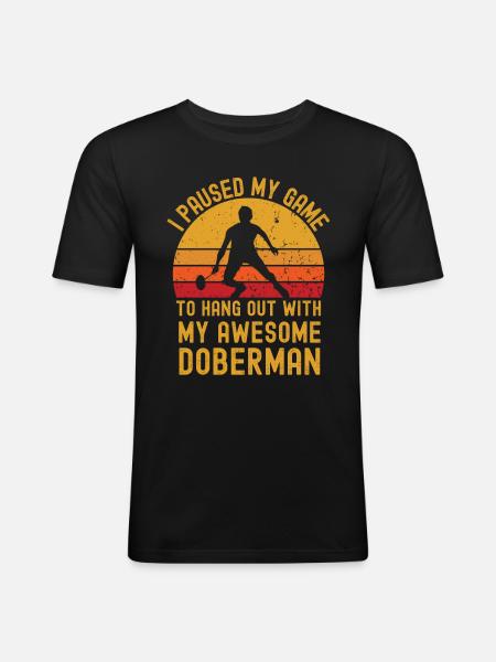 Badminton and Doberman - Men's Slim Fit T-Shirt - black