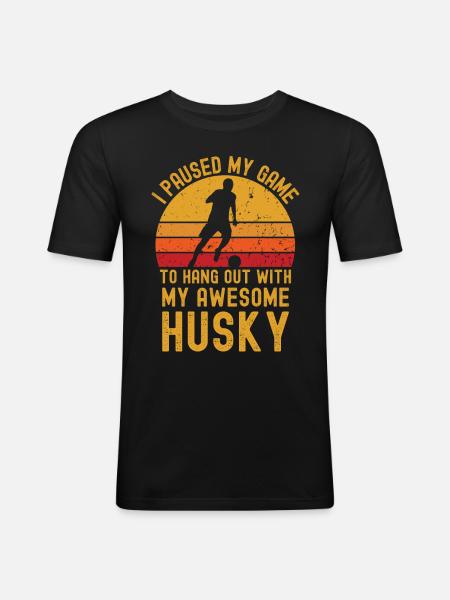 Fußball und Husky - Männer Slim Fit T-Shirt - Schwarz