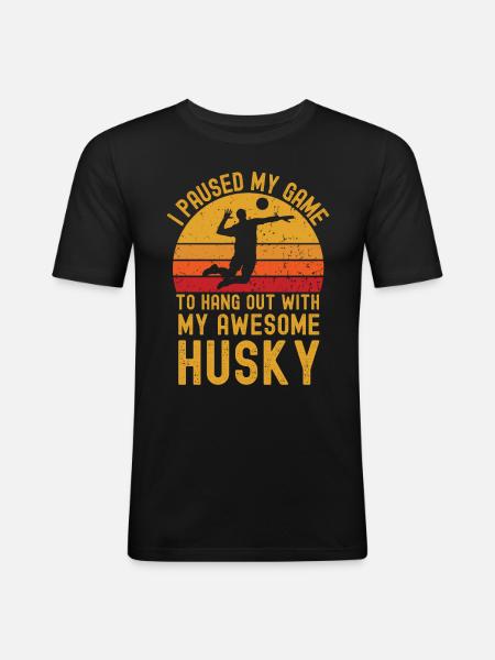 Volleyball and husky - Men's Slim Fit T-Shirt - black