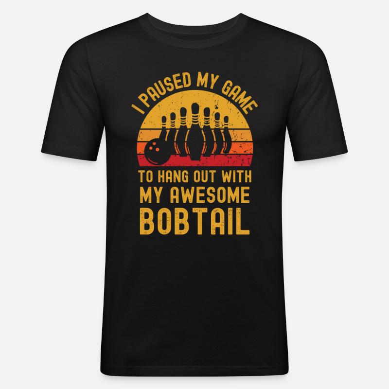 Bowling und Bobtail - Männer Slim Fit T-Shirt - Schwarz