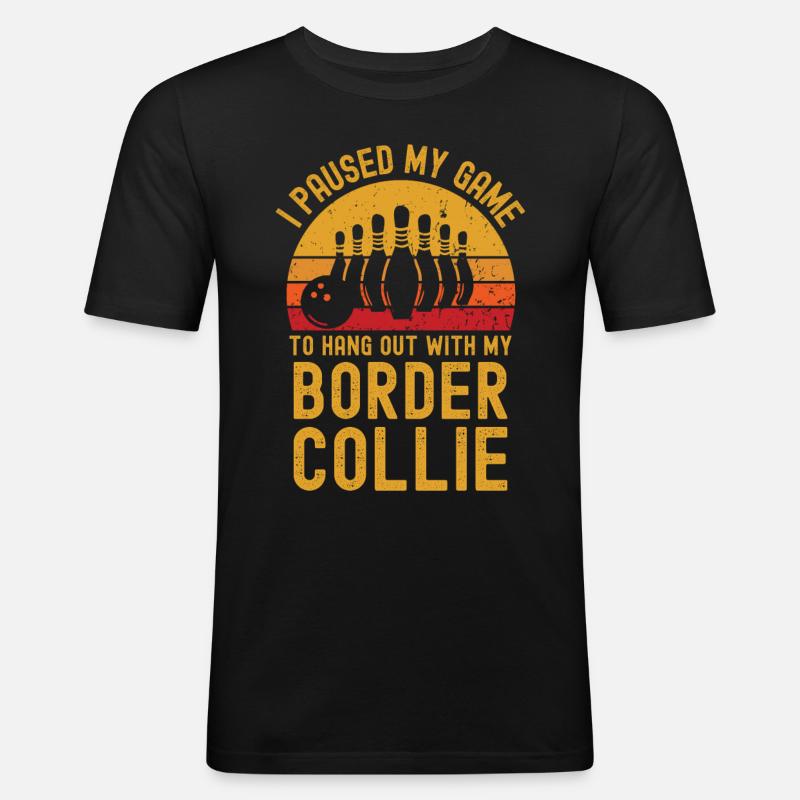 Bowling und Border-Collie - Männer Slim Fit T-Shirt - Schwarz