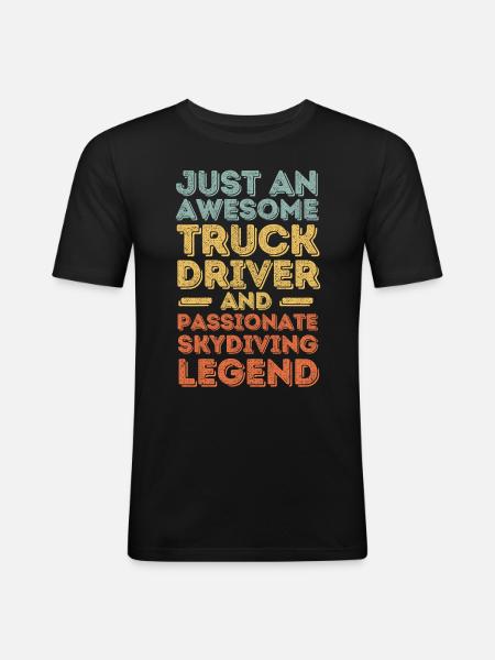 Truck driver skydiving retro - Men's Slim Fit T-Shirt - black
