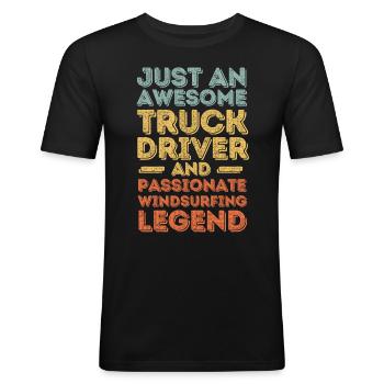 LKW-Fahrer Windsurfen retro - Männer Slim Fit T-Shirt - Schwarz - Vorne - Nik (191cm)