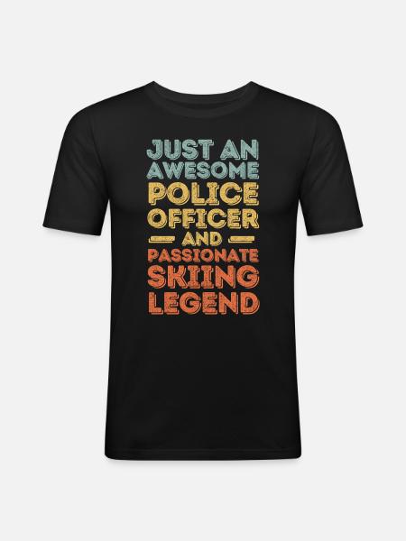 Policeman skiing retro - Men's Slim Fit T-Shirt - black
