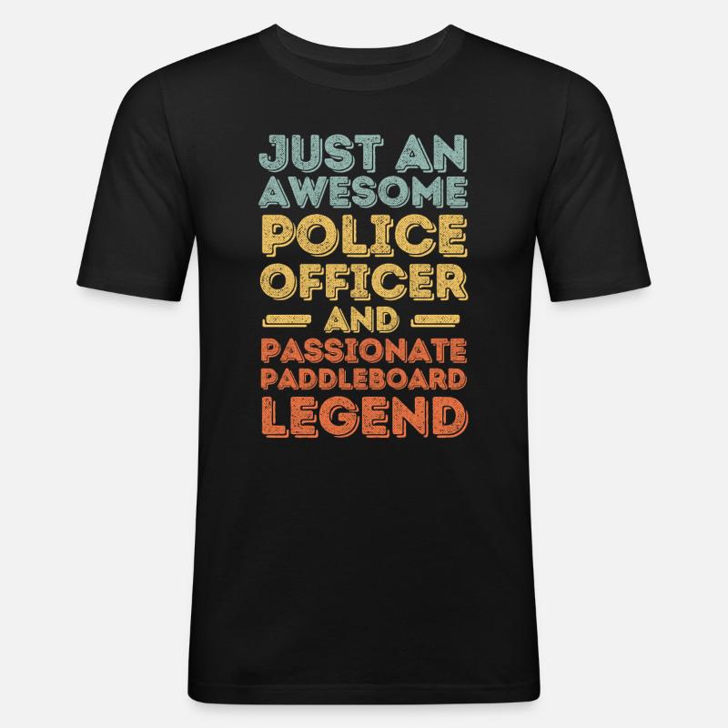 Polizist Paddleboard retro - Männer Slim Fit T-Shirt - Schwarz