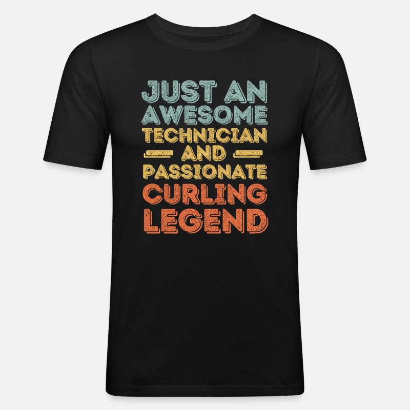 Techniker Curling retro - Männer Slim Fit T-Shirt - Schwarz