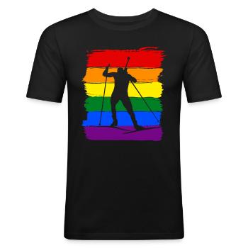 Ski LGBT Pride - T-shirt près du corps Homme - noir - Devant - Nik (191cm)