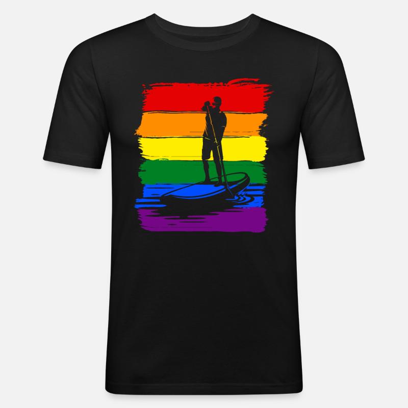 Paddleboard LGBT Pride - Männer Slim Fit T-Shirt - Schwarz