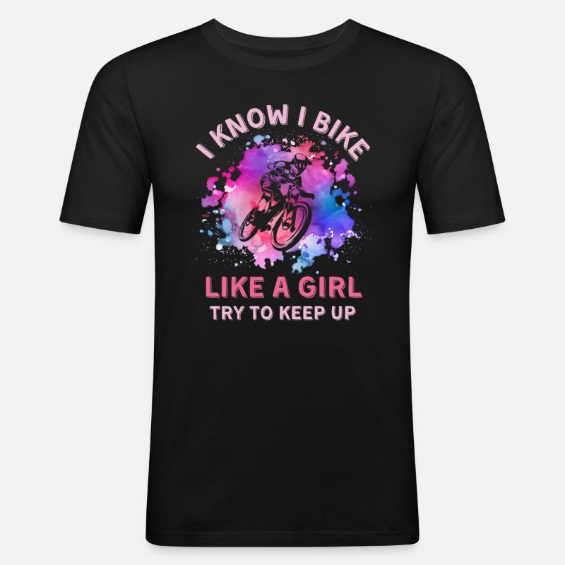 Frauen Biken Mädchen - Männer Slim Fit T-Shirt - Schwarz