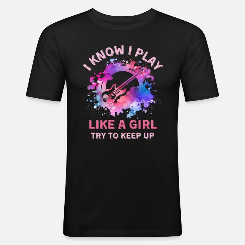 Frauen Gitarre Mädchen - Männer Slim Fit T-Shirt - Schwarz