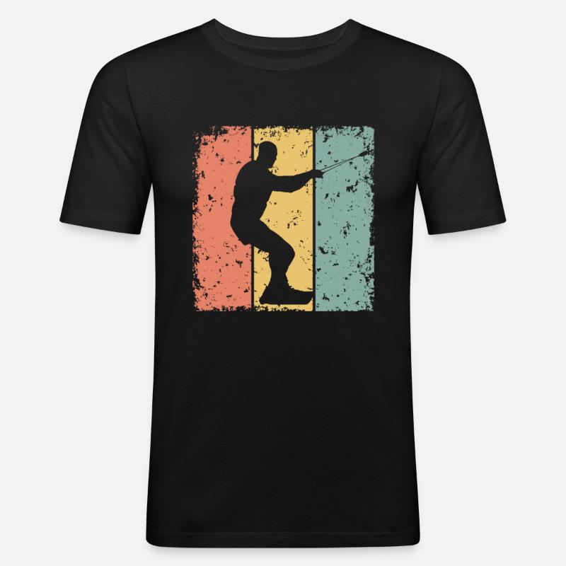 Wakeboarden retro - Männer Slim Fit T-Shirt - Schwarz