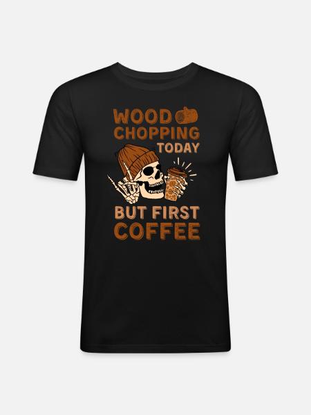 Coffee Wood-chopping skeleton - Men's Slim Fit T-Shirt - black