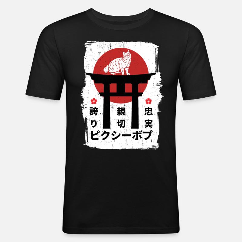 Pixie-bob Katze Japan Kanji - Männer Slim Fit T-Shirt - Schwarz