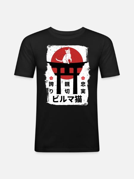 Burmese cat Japan kanji - Men's Slim Fit T-Shirt - black