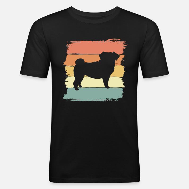 Mops retro - Männer Slim Fit T-Shirt - Schwarz