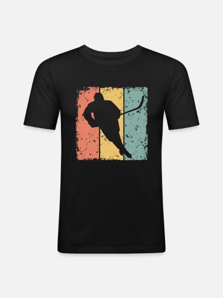 Eishockey Retro - Männer Slim Fit T-Shirt - Schwarz