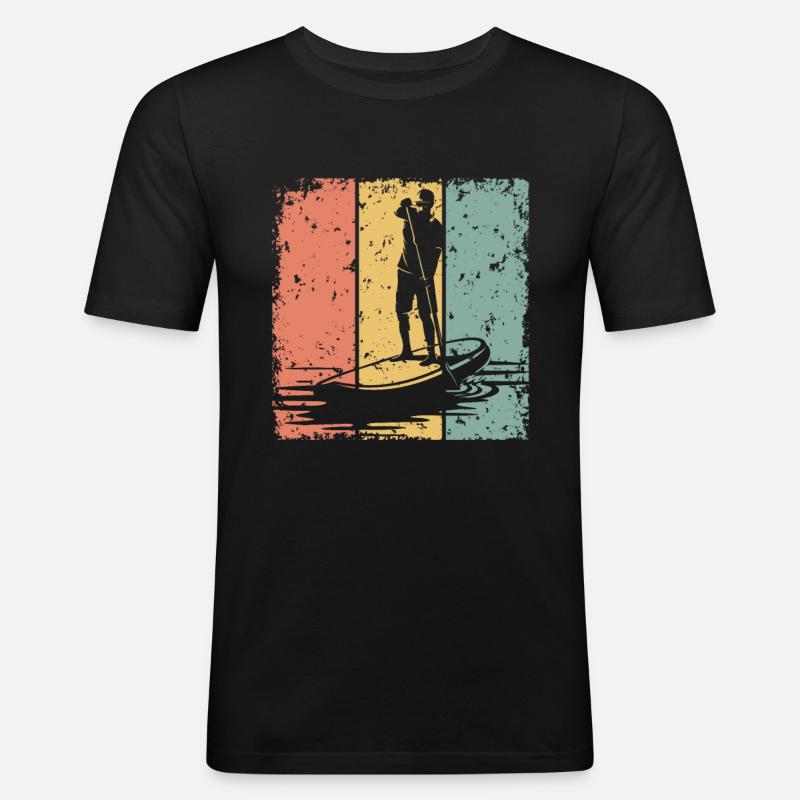 Paddleboard Retro - Männer Slim Fit T-Shirt - Schwarz