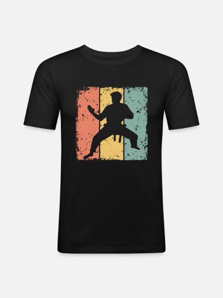 Karate Retro - Männer Slim Fit T-Shirt - Schwarz