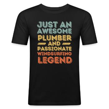 Klempner Windsurf Legende retro - Männer Slim Fit T-Shirt - Schwarz - Vorne - Nik (191cm)