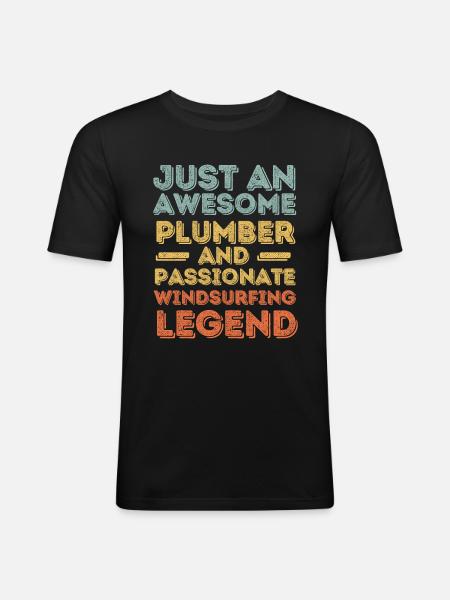 Plumber Windsurfing legend retro - Men's Slim Fit T-Shirt - black