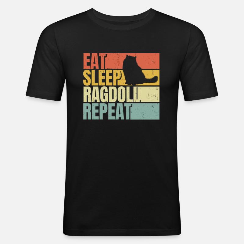 Manger dormir Ragdoll-cat répéter - T-shirt près du corps Homme - noir