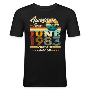 Juin 1983 Vintage Vintage Retro Anniversaire - T-shirt près du corps Homme - noir - Devant - Nik (191cm)