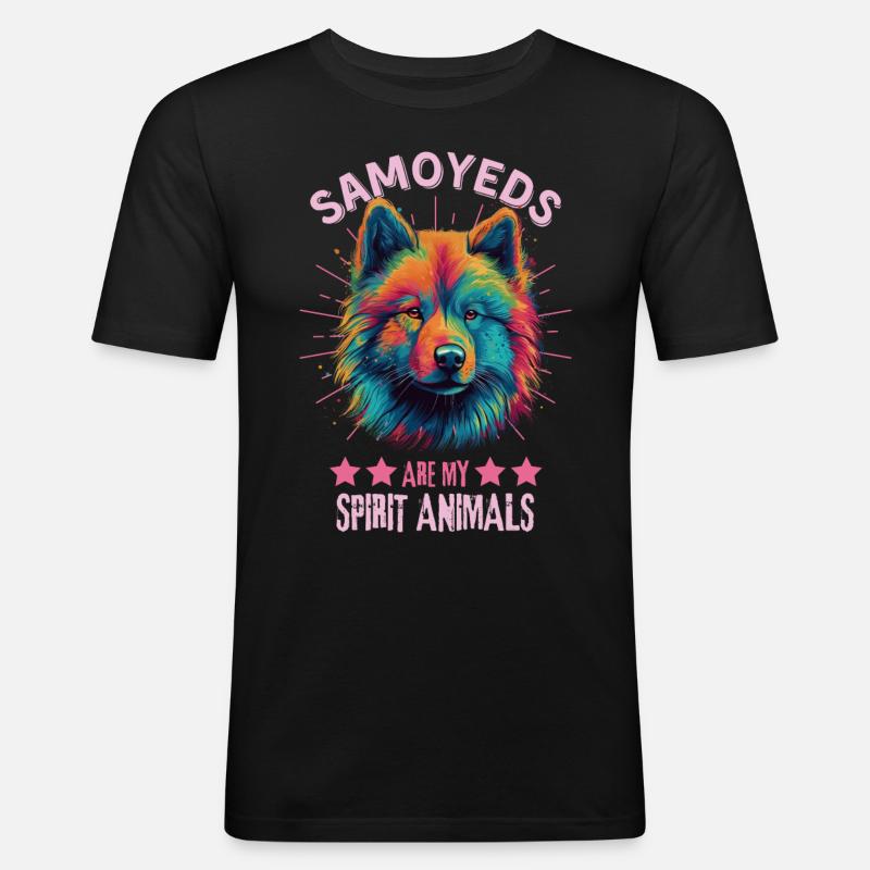 Samojede Liebhaber Bunter Samojede - Männer Slim Fit T-Shirt - Schwarz
