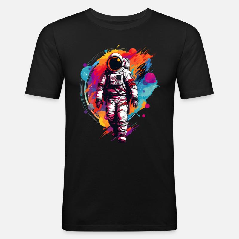 Bunter Astronaut - Männer Slim Fit T-Shirt - Schwarz