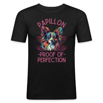 Papillon Hund Liebhaber Bunter Zwergspaniel - Männer Slim Fit T-Shirt - Schwarz - Vorne - Nik (191cm)