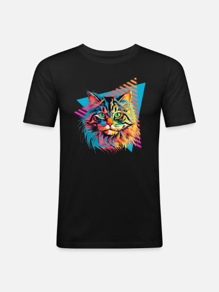 Siberian cat 80s style - Men's Slim Fit T-Shirt - black