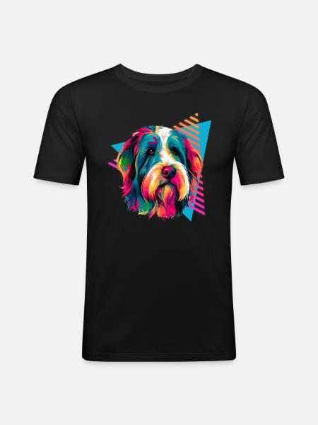 Bearded Collie 80s Style - Men's Slim Fit T-Shirt - black