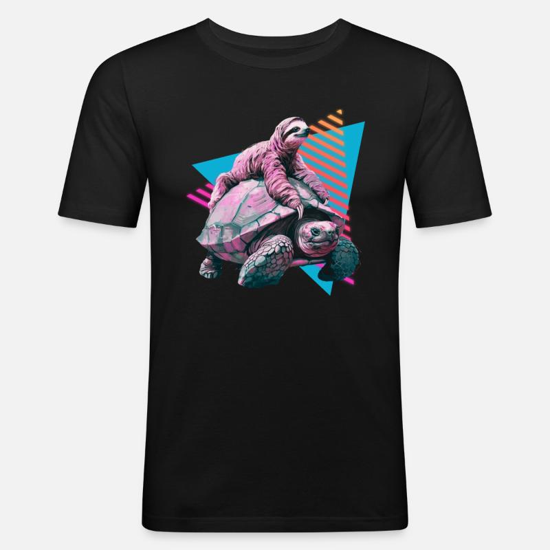 Sloth rides turtle - Men's Slim Fit T-Shirt - black