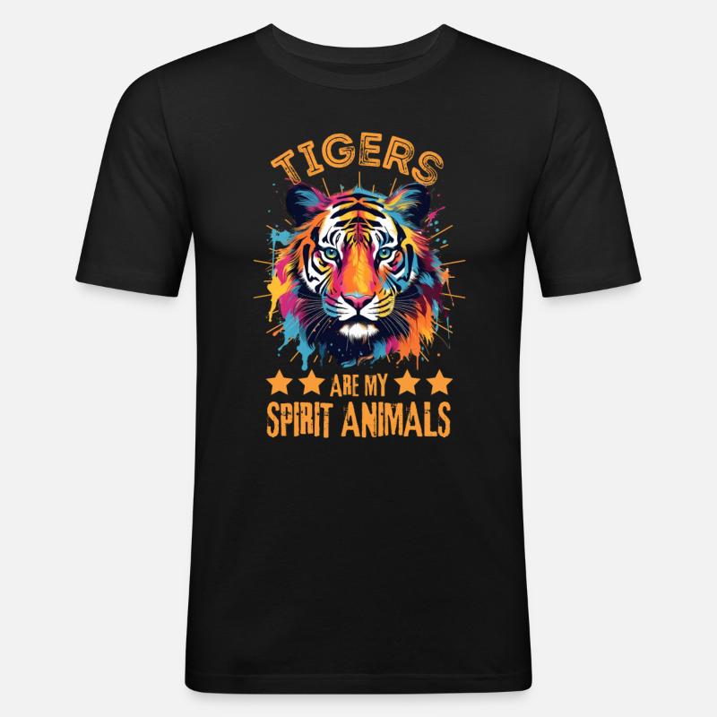Bunter Tiger Farbkleckse Farbspritzer - Männer Slim Fit T-Shirt - Schwarz