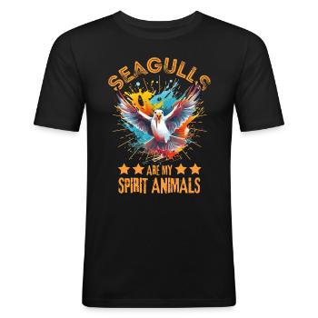 Bunte Möwe Farbkleckse Farbspritzer - Männer Slim Fit T-Shirt - Schwarz - Vorne - Nik (191cm)