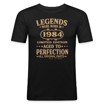Legenden wurden 1984 geboren - Männer Slim Fit T-Shirt - Schwarz - Vorne - Nik (191cm)