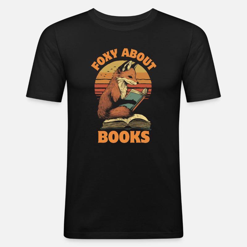 Fuchs mit Bücher - Männer Slim Fit T-Shirt - Schwarz