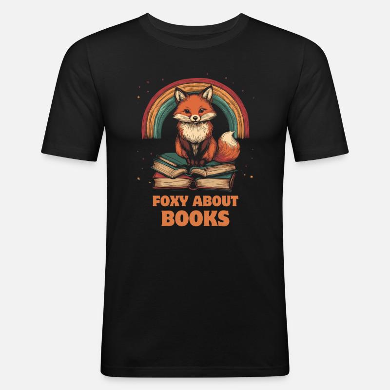 Fuchs mit Bücher lustiger Spruch - Männer Slim Fit T-Shirt - Schwarz