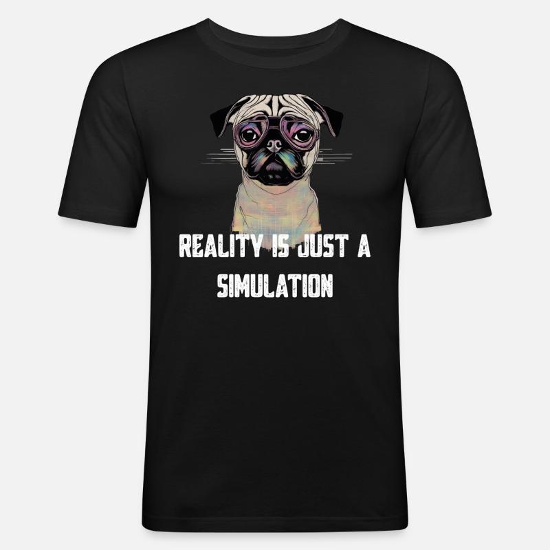 Mops Glitch - Männer Slim Fit T-Shirt - Schwarz
