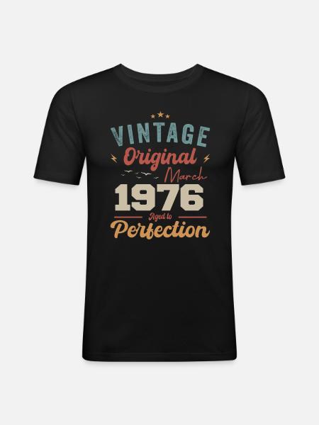 Maart 1976 Vintage Born Vintage verjaardag - Mannen slim fit T-shirt - zwart